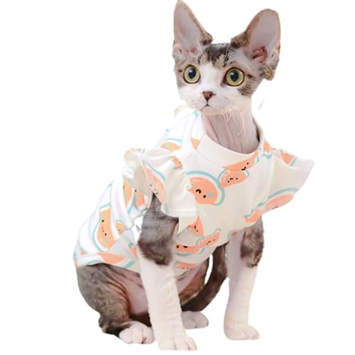 QBLEEV Sphynx Katzenkleidung nur für Katzen, niedliches Wassermelonenmuster, atmungsaktiv, für den täglichen Gebrauch, haarlose Katze, Sommerweste, Kätzchen, Hemd, Rock für Devon Cornish Rex Peterbald von QBLEEV