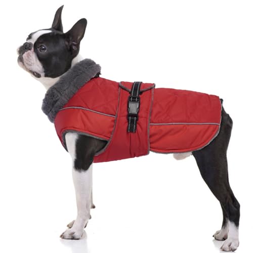 QBLEEV Warmer Hundemantel, reflektierende Hundejacke, verstellbarer Hunde-Wintermantel, Rollkragen, Hundekleidung für kaltes Wetter, wasserdicht, dickes Fleece, Hunde-Schneeanzug, Weihnachten, von QBLEEV