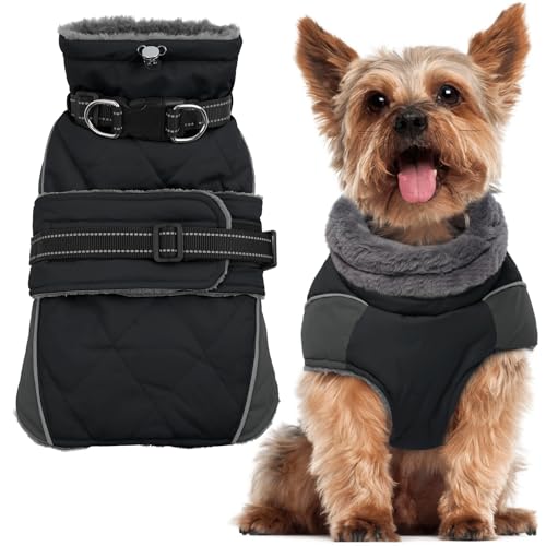 QBLEEV Warmer Hundemantel, reflektierend, verstellbarer Hunde-Wintermantel, Rollkragen, Hundekleidung für kaltes Wetter, wasserdicht, Fleece, Hunde-Schneeanzug, Hundeweste, Hundepullover für kleine, von QBLEEV