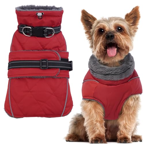 QBLEEV Warmer Hundemantel, reflektierende Hundejacke, verstellbarer Hunde-Wintermantel, Rollkragen, Hundekleidung für kaltes Wetter, wasserdicht, dickes Fleece, Hunde-Schneeanzug, Weihnachten, von QBLEEV