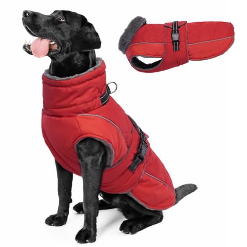 QBLEEV Warmer Hundemantel, reflektierende Hundejacke, verstellbarer Hunde-Wintermantel, Rollkragen, Hundekleidung für kaltes Wetter, wasserdicht, dickes Fleece, Hunde-Schneeanzug, Weihnachten, von QBLEEV