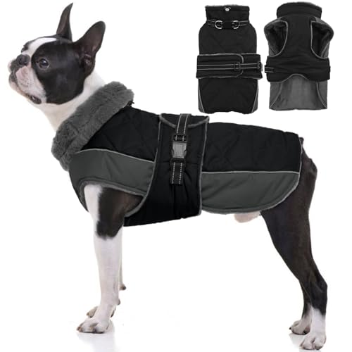 QBLEEV Warme Hundejacke - Reflektierender, verstellbarer Wintermantel mit Rollkragen für kaltes Wetter, wasserdichter Fleece-Schneeanzug für kleine, mittelgroße und große Hunde von QBLEEV