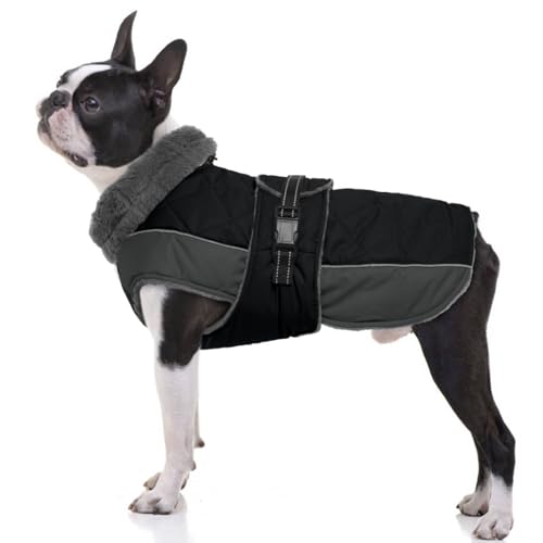 QBLEEV Warmer Hundemantel, reflektierende Hundejacke, verstellbarer Hunde-Wintermantel, Rollkragen, Hundekleidung für kaltes Wetter, wasserdicht, dickes Fleece, Hunde-Schneeanzug, Weihnachten, von QBLEEV