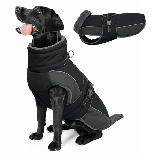 QBLEEV Warmer Hundemantel, reflektierende Hundejacke, verstellbarer Hunde-Wintermantel, Rollkragen, Hundekleidung für kaltes Wetter, wasserdicht, dickes Fleece, Hunde-Schneeanzug, Weihnachten, von QBLEEV