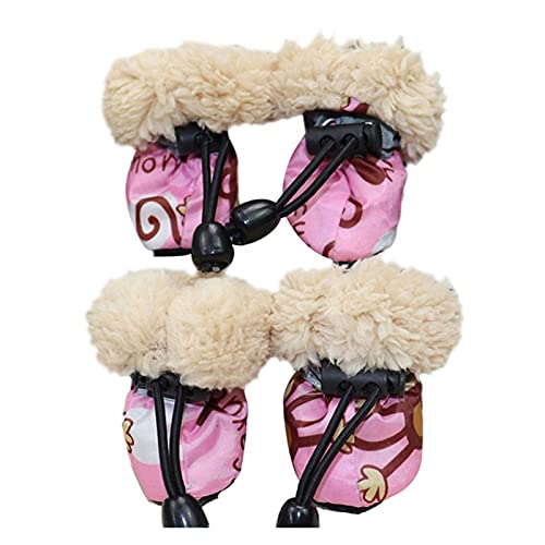 QBZUVDFCS 4 stücke Haustier Winter Regen Stiefel weichsohlen Haustier Hund Schuhe Fleece Liner Cartoon wasserdichte Anti rutsch Schuhe for Hunde pet Protection (Color : P, Size : 3) von QBZUVDFCS