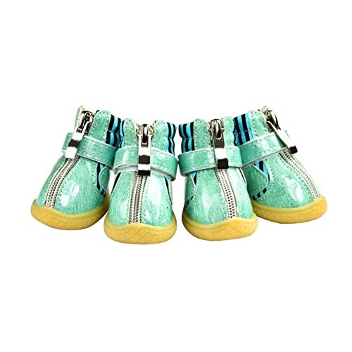 QBZUVDFCS 4Pcs / Set Haustier-Hundewinter-Schuhe PU-Leder Wasserdicht Booties Socken Gummi Anti-Rutsch-Schuh for Kleinen Hund Puppies Schuhe for Gatos(Color:Blue,Size:2) von QBZUVDFCS