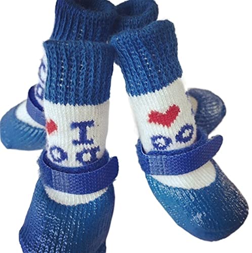 QBZUVDFCS 4Pcs Dog Socks Pet Dog Cat Boots Shoes Adjustable Waterproof Anti-Slip Dog Shoes Dog Paw for Small and Medium Dogs(Color:Blue Heart,Size:Large) von QBZUVDFCS