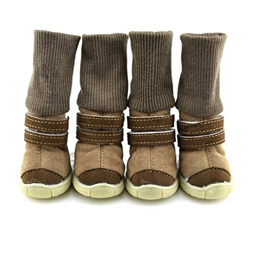 QBZUVDFCS 4pcs Wasserdichter Winter-Haustier-Hundeschuh Warm Cotton Anti Slip-Boot Kleine Haustier-Welpen-Anti-Rutsch-Welpen-Haustier-Schuhe Bulldog Chihuahua(Coffee,M) von QBZUVDFCS