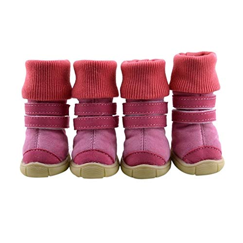 QBZUVDFCS 4pcs Wasserdichter Winter-Haustier-Hundeschuh Warm Cotton Anti Slip-Boot Kleine Haustier-Welpen-Anti-Rutsch-Welpen-Haustier-Schuhe Bulldog Chihuahua(Pink,M) von QBZUVDFCS