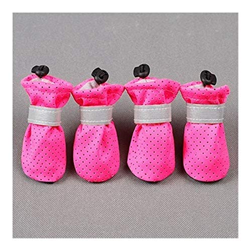 QBZUVDFCS Breathable Hundeschuhe Bequeme Haustier-Schuhe Anti Slip Reflective Paw Schutz for Hund Katze Sommer Tragen Einstellbare Welpen Schuhe(Color:Pink,Size:Size 4) von QBZUVDFCS