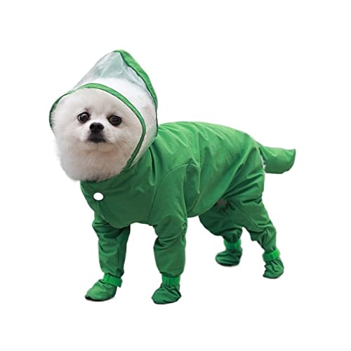 QBZUVDFCS Full-Cover Regenmantel for Hunde, Regenstiefel, einteilig, wasserdichte Jacken for Hunde, Kleidung for Welpen, Overall, Kostüm, Yorkie, Teddy, Haustier-Regenmantel(Color:Green,Size:Medium) von QBZUVDFCS