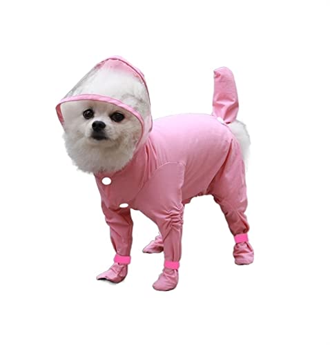 QBZUVDFCS Full-Cover Regenmantel for Hunde, Regenstiefel, einteilig, wasserdichte Jacken for Hunde, Kleidung for Welpen, Overall, Kostüm, Yorkie, Teddy, Haustier-Regenmantel(Color:Pink,Size:Large) von QBZUVDFCS