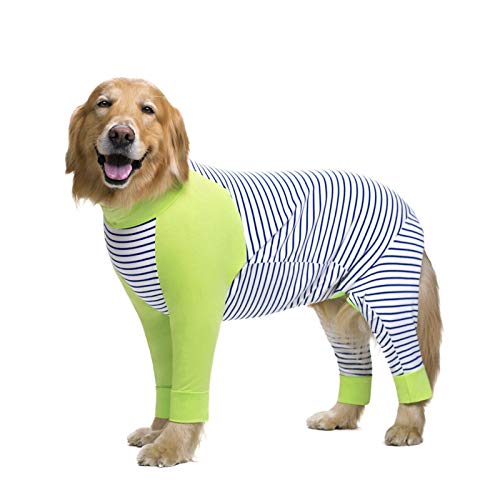 QBZUVDFCS Gestreifte Große Hunde-Bekleidung Cartoon-Pyjamas for Gril Junge Hunde Mantel 4 Beine Hund Overall Sweatshirt Hunde-Kleidung Haustier Kleidung(Color:Blue Striped,Size:36(Chest 96cm)) von QBZUVDFCS