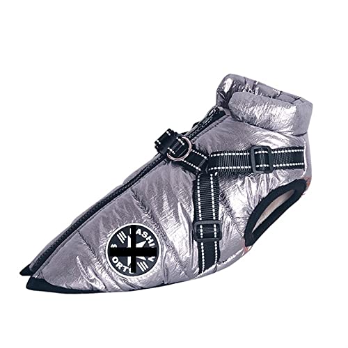 QBZUVDFCS Große Haustier-Hundejacke mit Geschirr, Winter, warme Hundekleidung for Labrador, wasserdicht, großer Hundemantel, Chihuahua, französische Bulldogge(Color:Silver Gray,Size:Large) von QBZUVDFCS