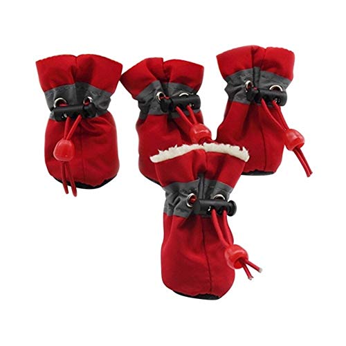 QBZUVDFCS Haustier-Winter-warme weiche Kaschmir-Anti-Rutsch-Regen-Schuhe for Hunde Pet Supplies(Color:Red,Size:Medium) von QBZUVDFCS