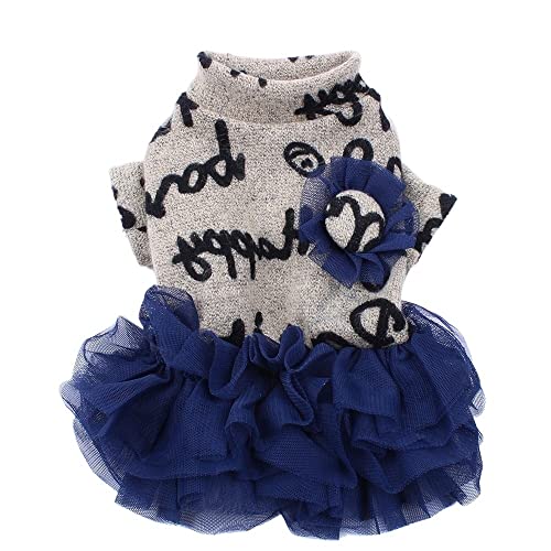 QBZUVDFCS Hund Katze Kleid Tutu Heart Letter Design Haustier-Welpen-Strickjacke Fluffy Rock Herbst/Winter warme Kleidung Bekleidung 5 Größen (Color : Khaki, Size : XS) von QBZUVDFCS