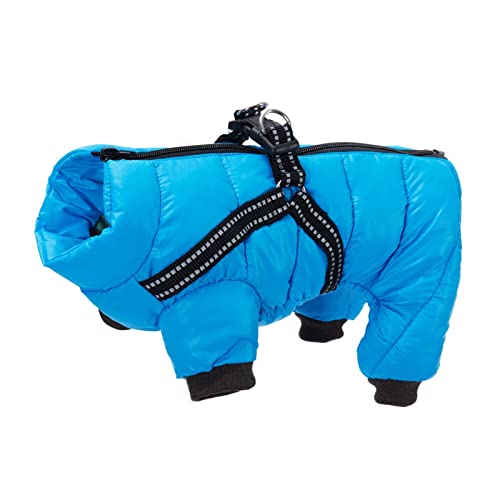 QBZUVDFCS Hunde Winter Warme Flauschige Jacke Overalls for kleine mittelgroße Hunde wasserdichte Reißverschluss Hund Mantel mit Gurtzeflektierende Hundekleidung(Color:Blue,Size:20) von QBZUVDFCS