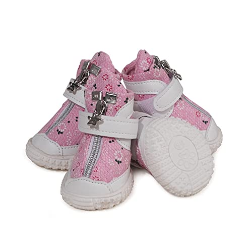 QBZUVDFCS Hundeschuhe Schuhe Anti-Rutsch wasserdichte Stiefel mit verstellbaren Riemen for kleine mittelgroße Hunde schwarz 4-teilig(Color:Pink,Size:40) von QBZUVDFCS