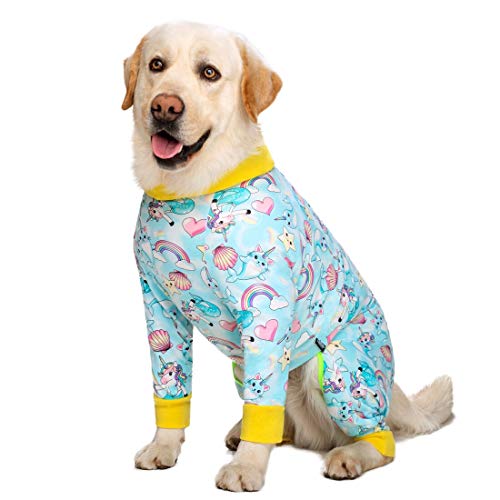 QBZUVDFCS Medium Large Dogs Pyjamas for Haustier-Hunde-Kleidung Overall for Hundekostüm Mantel for Hunde Karikatur gedruckt Kleidung Hemd(Color:Green Dogs Pajama,Size:32(Bust 82cm)) von QBZUVDFCS