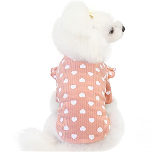 QBZUVDFCS Rosa Beige graue Baumwolle Haustierkleidung Warme Hoodies T-Shirt Herz Muster Oansatz Spitze Kurzarm Sweater Sweatshirt for kleine Hunde(Pink,XX-Large) von QBZUVDFCS