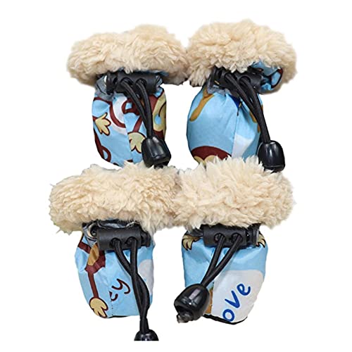 QBZUVDFCS Winter 4 Teile/Satz wasserdichte Haustierhundschuhe Anti-Rutsch Rain Schneeschuhe Warm for kleine Katzen Welpen Hunde Socken Boots Booties(Blue,1) von QBZUVDFCS