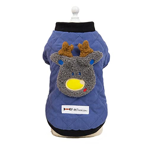 QCBH Warme Winterkleidung, Hundemantel, Hundejackenkleidung, wattierte Jacke mit Elchmuster, Teddyhundekleidung, kleine Hunde von QCBH