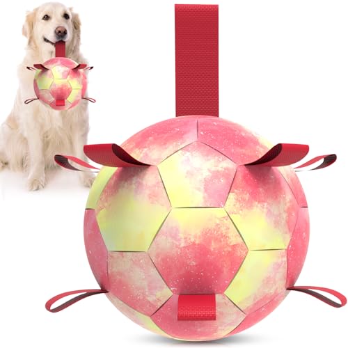 QDAN Großes Hundespielzeug, Fußball – langlebige Hundebälle mit Gurt für große Hunde, interaktives Hundespielzeug zum Zerren, Welpengeburtstagsgeschenke (20,3 cm) von QDAN