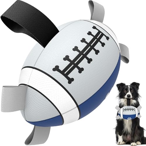 QDAN Hundespielzeug, Fußball, interaktives Hundespielzeug zum Tauziehen, Superbowl Fußball-Party-Dekoration, langlebige Hundebälle für kleine und mittelgroße Hunde, Wasserspielzeug, Blau, 20,3 cm von QDAN