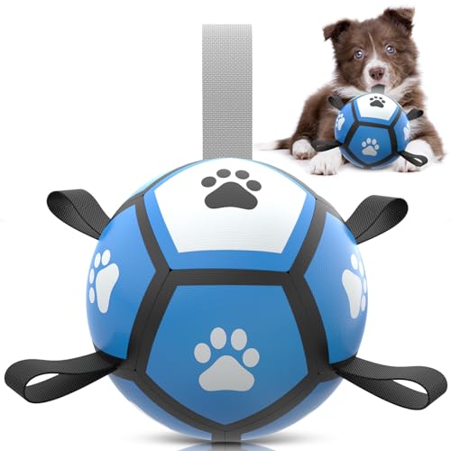 QDAN Hundespielzeug, Fußball, langlebige Hundebälle für kleine Hunde, Geburtstagsgeschenke, Hundespielzeug mit Gurt zum Tauziehen (12,7 cm) von QDAN