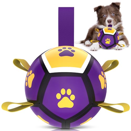 QDAN Hundespielzeug, Fußball, langlebige Hundebälle für kleine Hunde, Geburtstagsgeschenke, Hundespielzeug mit Gurt zum Tauziehen (12,7 cm) von QDAN