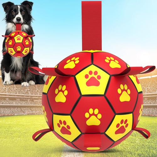 QDAN Hundespielzeug, Fußball mit Gurten – langlebige Hundebälle für große Hunde, Outdoor-Hundespielzeug, Sommer-Hundespielzeug, Wasserspielzeug, Hüteball, Welpen-Hund, Geburtstagsgeschenke (20,3 cm) von QDAN