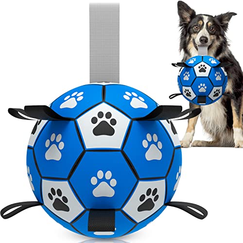 QDAN Hundespielzeug, Fußball mit Riemen, interaktives Hundespielzeug zum Tauziehen, Welpengeburtstagsgeschenke, Hundespielzeug, Wasserspielzeug, langlebige Hundebälle für mittelgroße und große Hunde, von QDAN