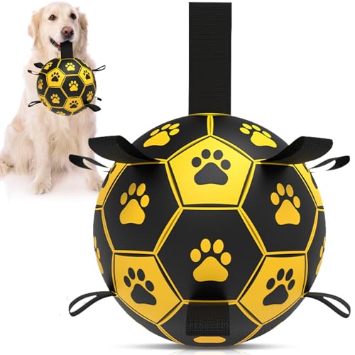 QDAN Hundespielzeug, Fußball mit Riemen, langlebige Hundebälle für große Hunde, Outdoor-Hundespielzeug, Wasserspielzeug, Herdingball, Welpen-Hund, Geburtstagsgeschenke (20,3 cm) von QDAN