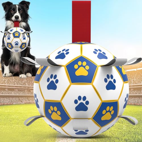 QDAN Hundespielzeug, Fußball mit Riemen, langlebige Hundebälle für kleine, mittelgroße Hunde, Outdoor-Hundespielzeug, Sommer-Wasserspielzeug, Herdingball, Welpen-Hund, Geburtstagsgeschenke, Weiß (15,2 von QDAN