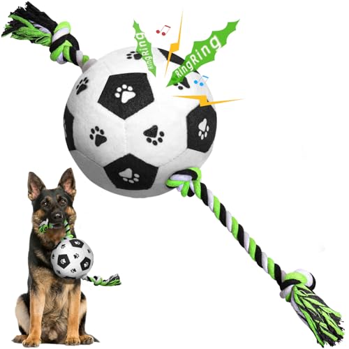 QDAN Hundespielzeug, interaktiver Hunde-Fußball am Seil, langlebige Hundebälle mit Quietscher, Plüschspielzeug zum Ziehen des Krieges für kleine, mittelgroße Hunde, Geburtstagsgeschenke von QDAN