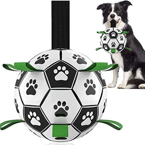 QDAN Hundespielzeug-Fußball mit Riemen, Welpengeburtstagsgeschenke, interaktiv für Tauziehen, langlebige Bälle für kleine und mittelgroße Hunde (15,2 cm) von QDAN