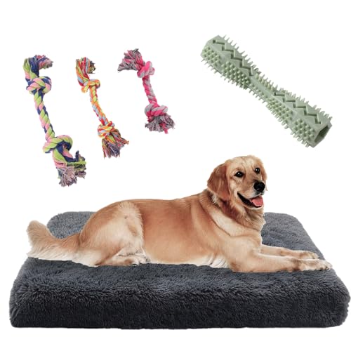 QDXZL Weiches Hundebett,Hundekissen mit Rutschfester Unterseite,tragbar,waschbar- inklusive 3 Rope Spielzeug und Kauknochen,für große, mittlere und kleine,120×80cm (dunkelgrau, XXL) von QDXZL