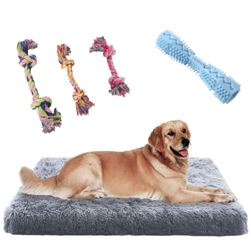 QDXZL Weiches Hundebett,Hundekissen mit Rutschfester Unterseite,tragbar,waschbar- inklusive 3 Rope Spielzeug und Kauknochen,für große, mittlere und kleine,120×80cm (hellgrau, XXL) von QDXZL