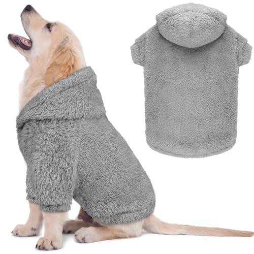 Fuzzy Dog Hoodie Hundepullover für kleine Hunde, weich, doppelseitig, Plüsch-Fleece, Hundekleidung, Hundemantel, Sherpa-Kapuzen-Sweatshirt (Grau, XS) von QDYU