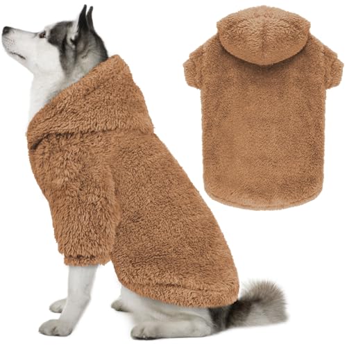 Fuzzy Hunde-Kapuzenpullover für große Hunde, weich, doppelseitig, Plüsch-Fleece, Hundekleidung, Hundemantel, Sherpa-Kapuzenpullover (Kaffee-XXL) von QDYU