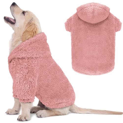 Fuzzy Dog Sweaters Hundepullover, weicher doppelseitiger Plüsch-Fleece-Hunde-Kapuzenpullover, Rosa, Größe S von QDYU