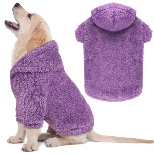 Fuzzy Hundepullover für kleine Hunde, Hunde-Kapuzenpullover, weich, doppelseitig, Plüsch-Fleece, Hundekleidung, Hundemantel, Sherpa-Kapuzen-Sweatshirt, Violett, Größe S von QDYU