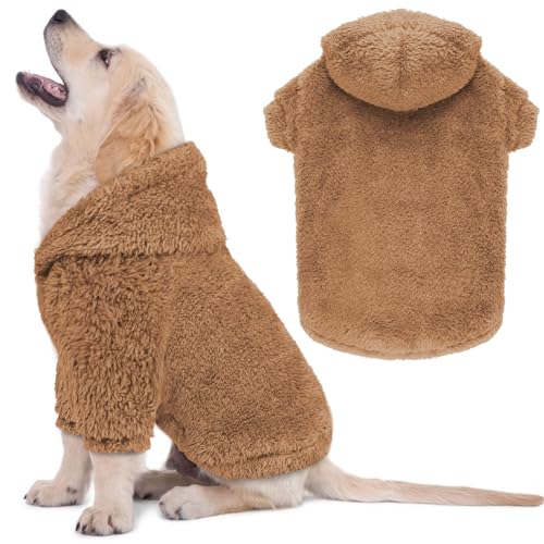 Fuzzy Hundepullover für kleine Hunde, Hunde-Kapuzenpullover, weich, doppelseitig, Plüsch-Fleece, Hundekleidung, Hundemantel, Sherpa-Kapuzenpullover (Kaffeebraun, Größe S) von QDYU