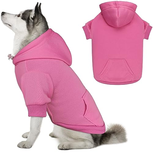 Hunde-Kapuzenpullover für große Hunde, Hundepullover, solide, weich, gebürstetes Fleece, Hundebekleidung, Hunde-Kapuzenpullover mit Tasche (Rosa-XXL) von QDYU