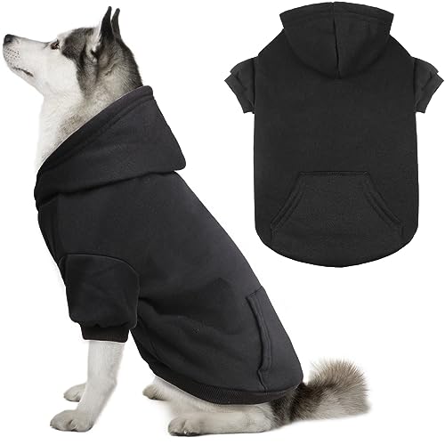 Hunde-Kapuzenpullover für große Hunde, Hundepullover aus solidem weichem, gebürstetem Fleece, Hundepullover mit Tasche (Schwarz, Größe XXL) von QDYU