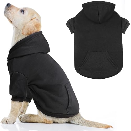 Hunde-Kapuzenpullover für große Hunde, Hundepullover aus weichem, solidem gebürstetem Fleece, Hundepullover, Sweatshirt mit Tasche (schwarz, Größe L) von QDYU