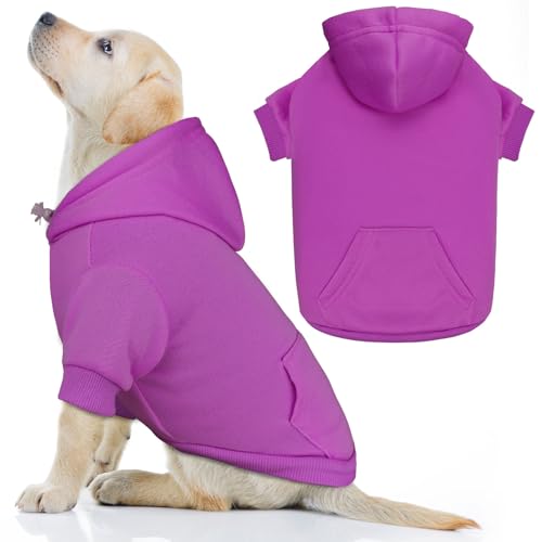 Brand Dog Hoodie Pullover für große Hunde – solide, weiche, gebürstete Fleece-Hundekleidung mit Tasche (Lila) von QDYU