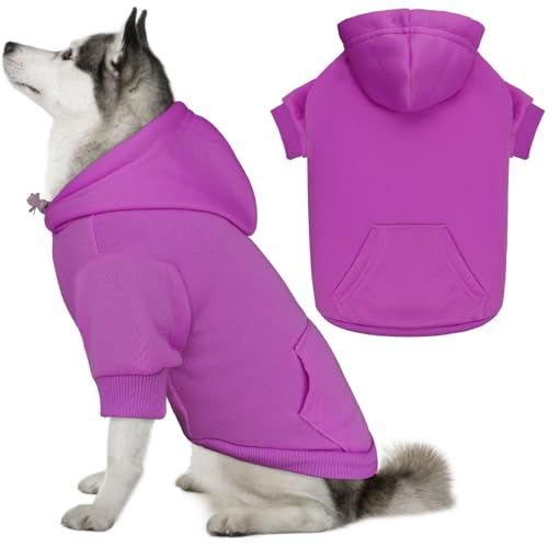 Brand Dog Hoodie Pullover für große Hunde – solide, weiche, gebürstete Fleece-Hundekleidung mit Tasche (Lila-XXL) von QDYU