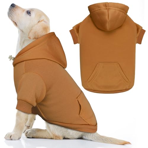 QDYU Hunde-Kapuzenpullover für große Hunde, solide, weich, gebürstetes Fleece, mit Tasche (Kaffee-Large) von QDYU