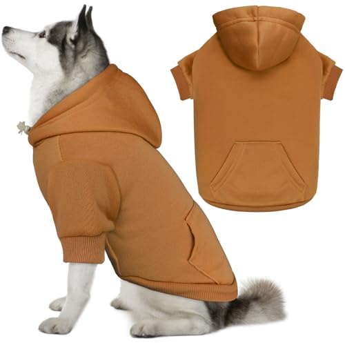 Hunde-Kapuzenpullover für große Hunde, solide, weich, gebürstetes Fleece, Hunde-Kapuzenpullover mit Tasche (Kaffee-XXL) von QDYU